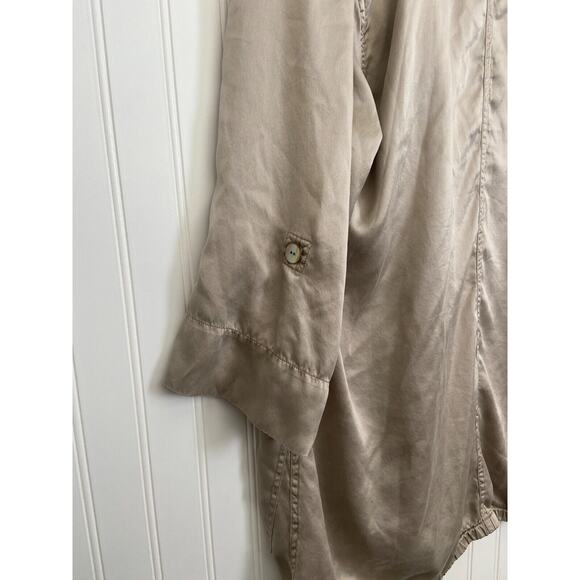 Chicos Jacket 100% Silk Sz 3 Taupe Champagne Satin Finish Double Breasted Classy - Picture 8 of 8